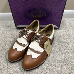 Honma Golf Shoes Women's 8.5 US 24.5 Japan‎ White Brown Metal Spikes New in Box